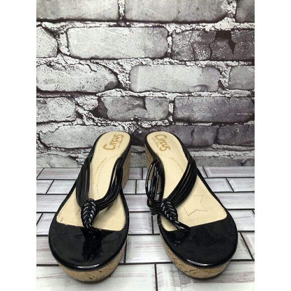 Circus Sam Edelmen RUBY Black Synthetic Cork Wedge Platform Sandals Women 8M/38 - Picture 7 of 16
